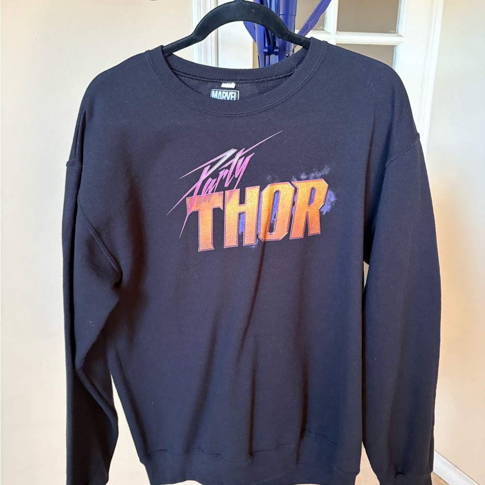 Marvel Men's Black Party Thor Crewneck Sweater